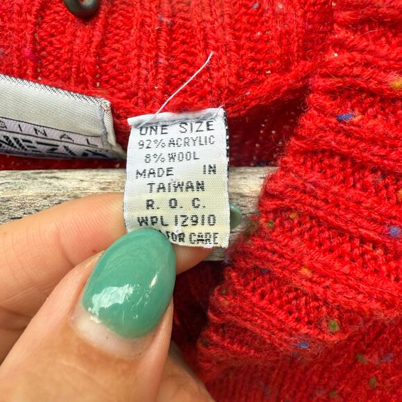 Vintage 90s Venezia Red Variegated Knit Sweater Mock Neck Acrylic Wool One Size - Picture 2 of 10